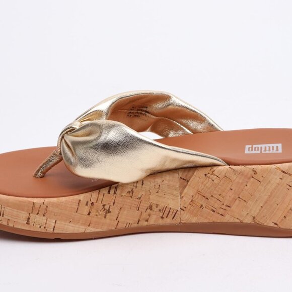 NEW FITFLOP F Mode Twist Cork Flatform Sandals With Toe Thongs Platino 462tn - Picture 7 of 13